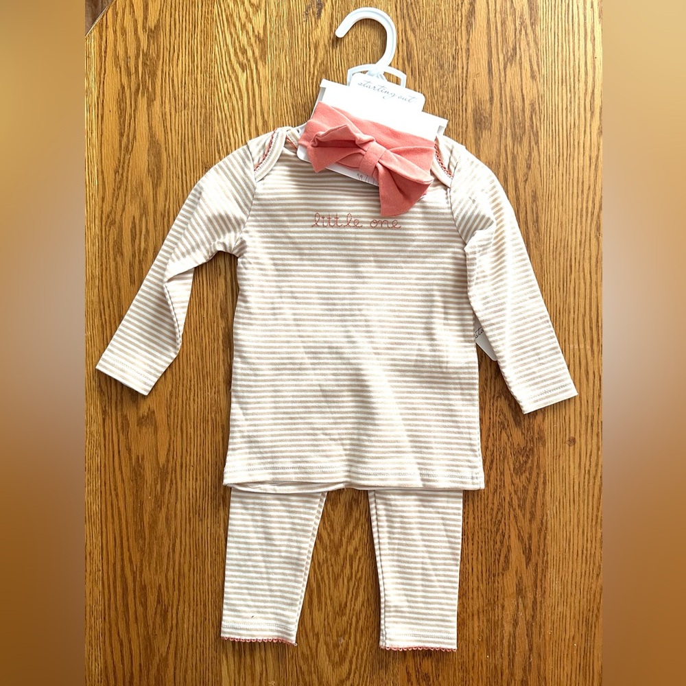NWT Sz 18m Starting Out ‘Little One’ Tan & White Striped 3 Piece Casual Outfit